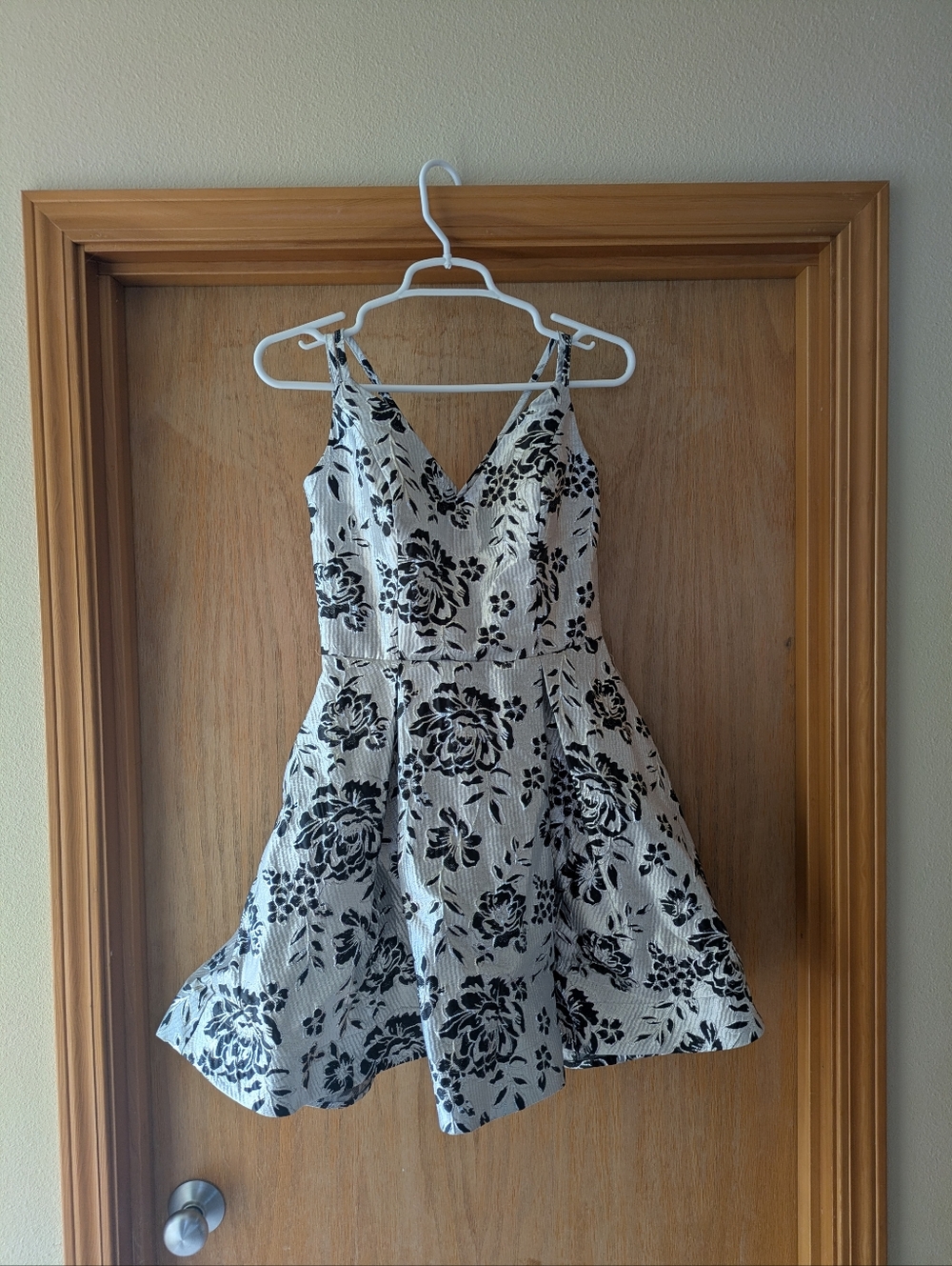 B Darlin Black and White Floral V-Neck Fit-and-Flare Dress